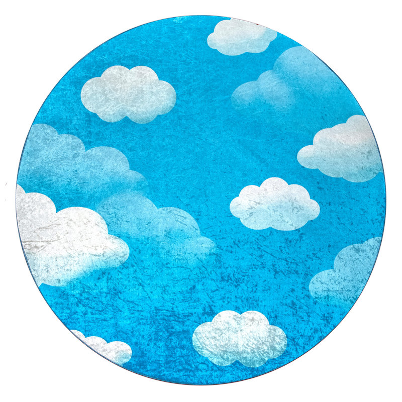 Tapis bleu à motif géométrique Nicolette, Rond 5 pi