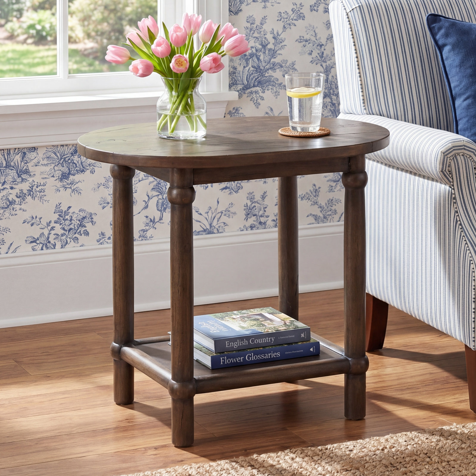 Charnes End Table, Antique Belgium Bleach