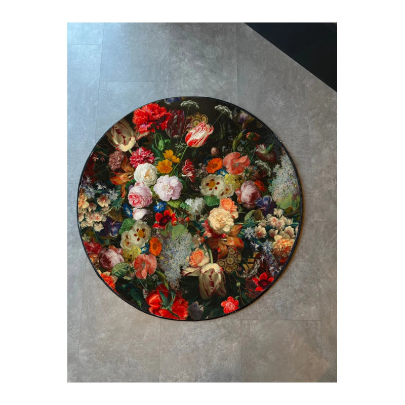 Tapis rond à motif floral, Rond 5 pi