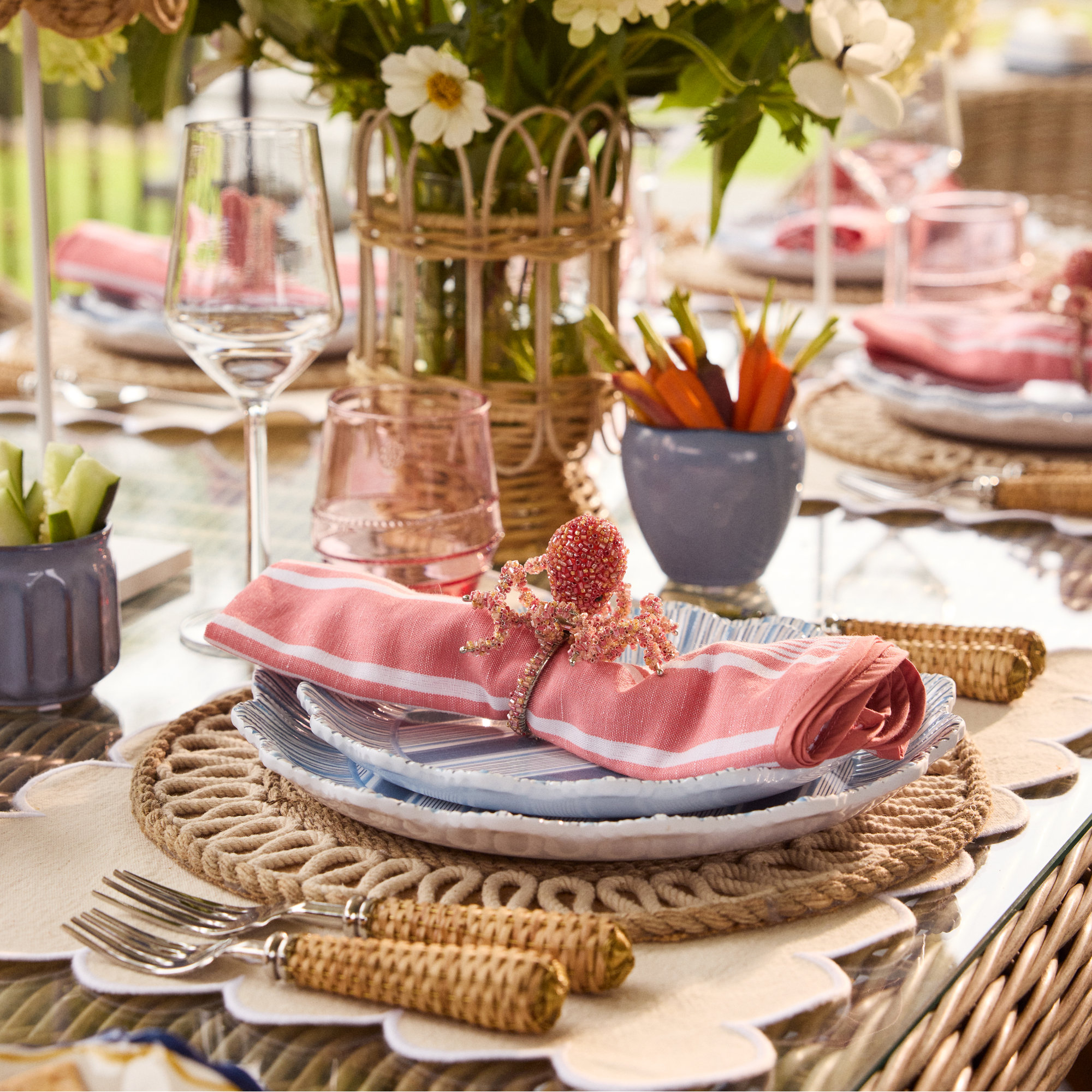 Beaded Octopus Napkin Ring, Orange