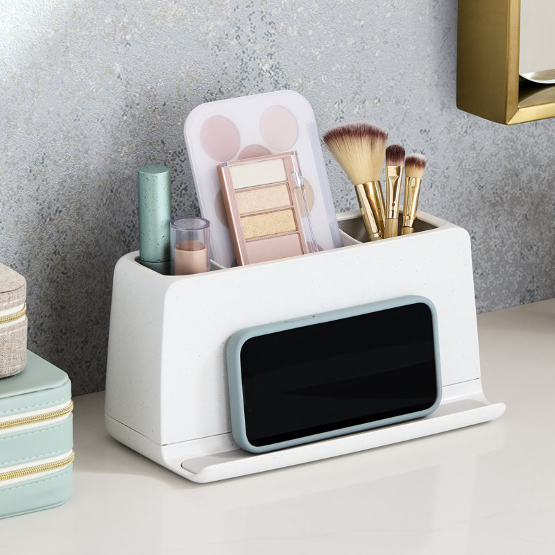 White Polished Freestanding Toothbrush Holder with 3 Compartments