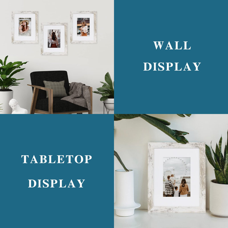 Rustic Distressed White Collage Picture Frame Set - 4 Pack For Wall And Tabletop Display