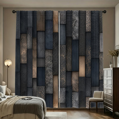 2 Panels Light Filtering Curtains, Dark Panel Wood Grain Rustic Modern Print Home Decor, Easy Hang Rod Pocket Design, All Season Window Drapes for Living Room Bedroom Dormitory Study and Cabinet Decoration