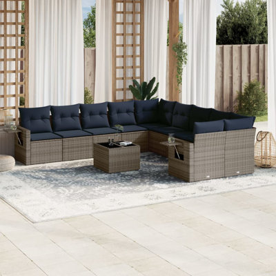 Ensemble de canapé de patio 11 pièces avec coussins en rotin de polyester