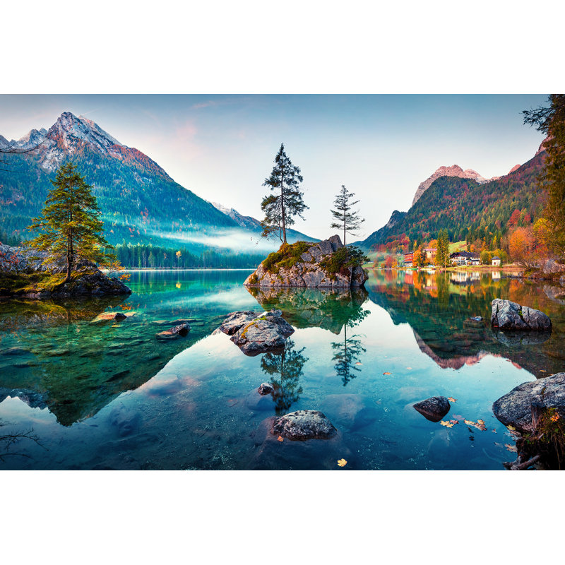 «Mountain Serenity Lake View», art mural sur toile tendue, H 12 po x l 16 po