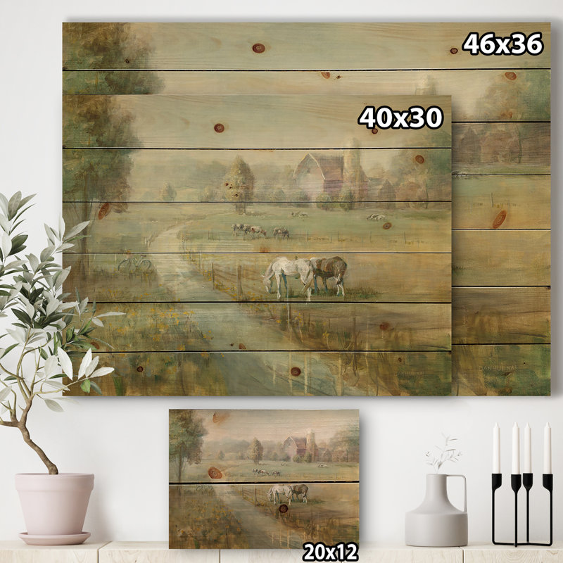 Farmhouse Tranquil Country Field - impression sur bois, H 36 po x l 46 po x P 1,5 po