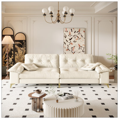 Canapé 4 places Cloud avec larges accoudoirs amovibles, conception capitonnée et pieds en métal, canapé rembourré en chenille confortable avec 2 coussins pour le salon, la chambre à coucher