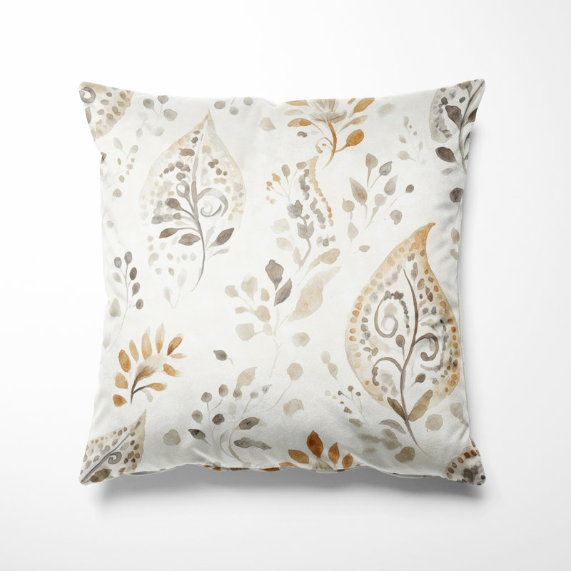 Coussin moderne à motif floral cachemire beige, H 20 po x l 20 po