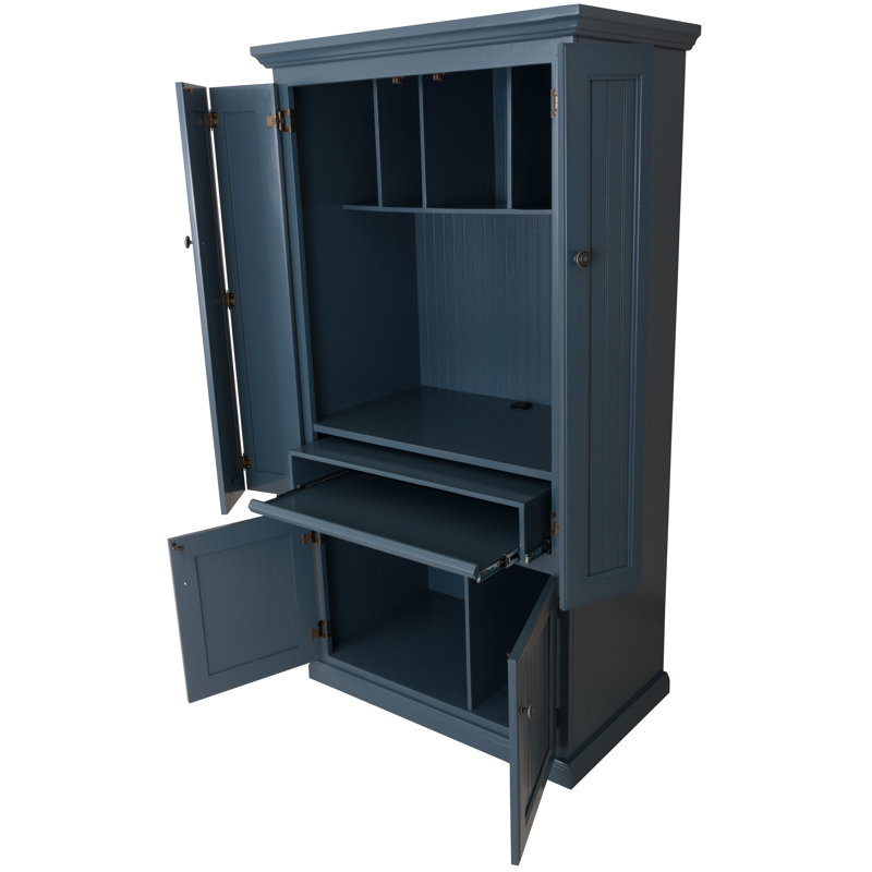 Bureau armoire en bois massif Neasa, Bleu fumée