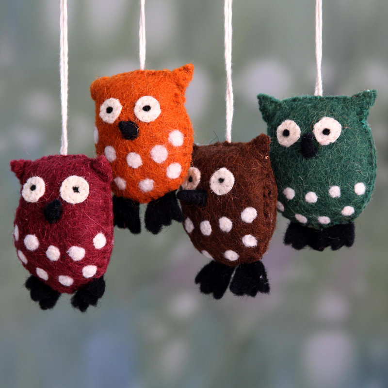 Ensemble de 4 figurines suspendues chouette