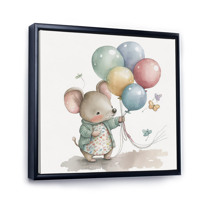«Nursery Adorable Mouse», reproduction sur toile, H 24 po x l 24 po x P 1 po, Cadre flottant noir