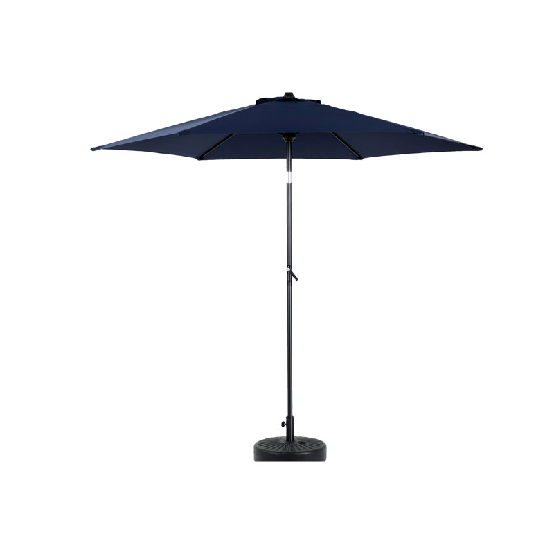 Parasol de marché 9 pi - bleu marine. 6 Design. Pour terrasse, cour ou piscine. 100% tissu. Facile à utiliser avec une manivelle pratique et un bouton inclinable extérieur bleu marine. Stable. Idéal pour la piscine, la pelouse. Auvent. Fonctionnement