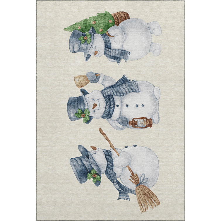 Premium Machine Washable Ingrassellino AMF1826 Happy Snowmen Holiday Rug