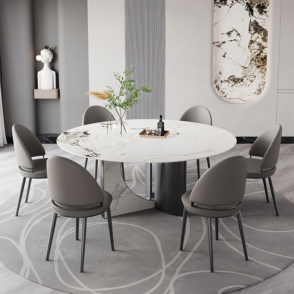 Jihagao Modern Round White Rock Slab Dining Table Sets Wayfair