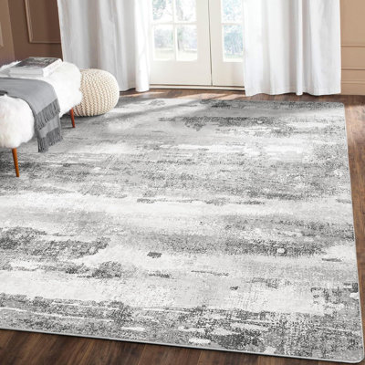 Modern Gray Area Rug Machine Washable Rug for Living Room Easy Care Indoor Rugs