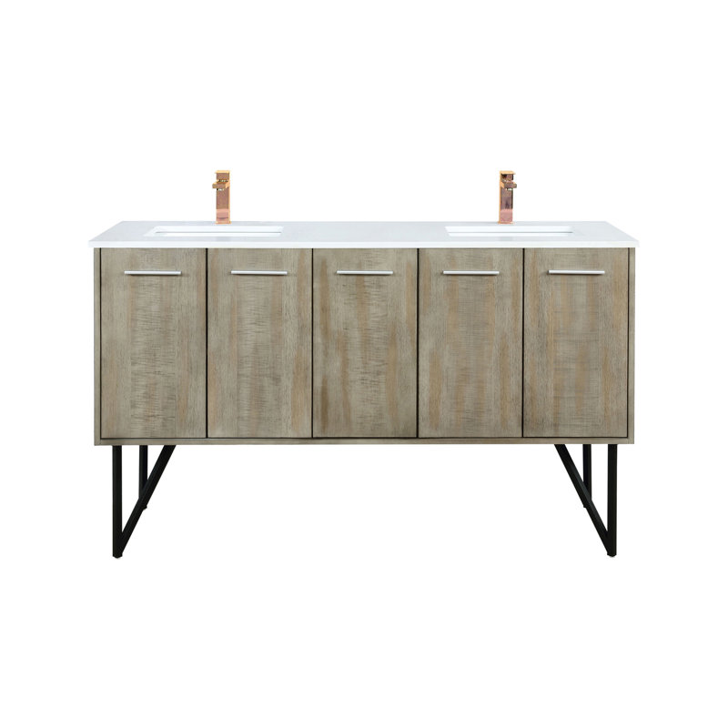 Ensemble de meuble-lavabo double, plateau en marbre de culture et robinet or rose (SINK SINK), L 60 po