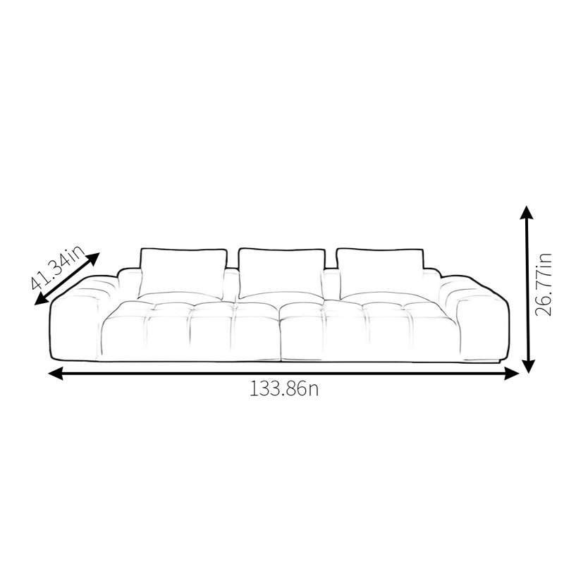 Canapé simple carré noir, H 26,77 po x l 133,86 po x P 41,34 po, 4