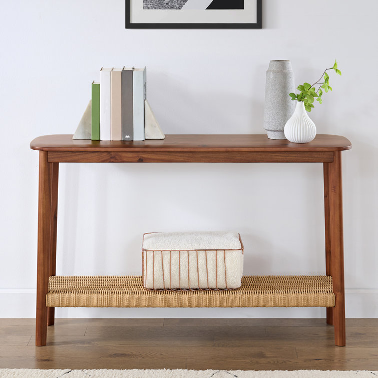 Alisma Console Table - Calais Collection 48-Inch Entryway Table with Woven Shelf - Solid Acacia Wood Modern Sofa Table