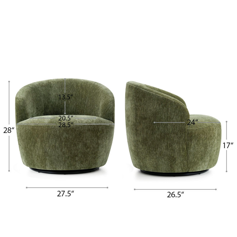 28.5" Wide Modern Chenille Swivel Barrel Accent Chair, Green