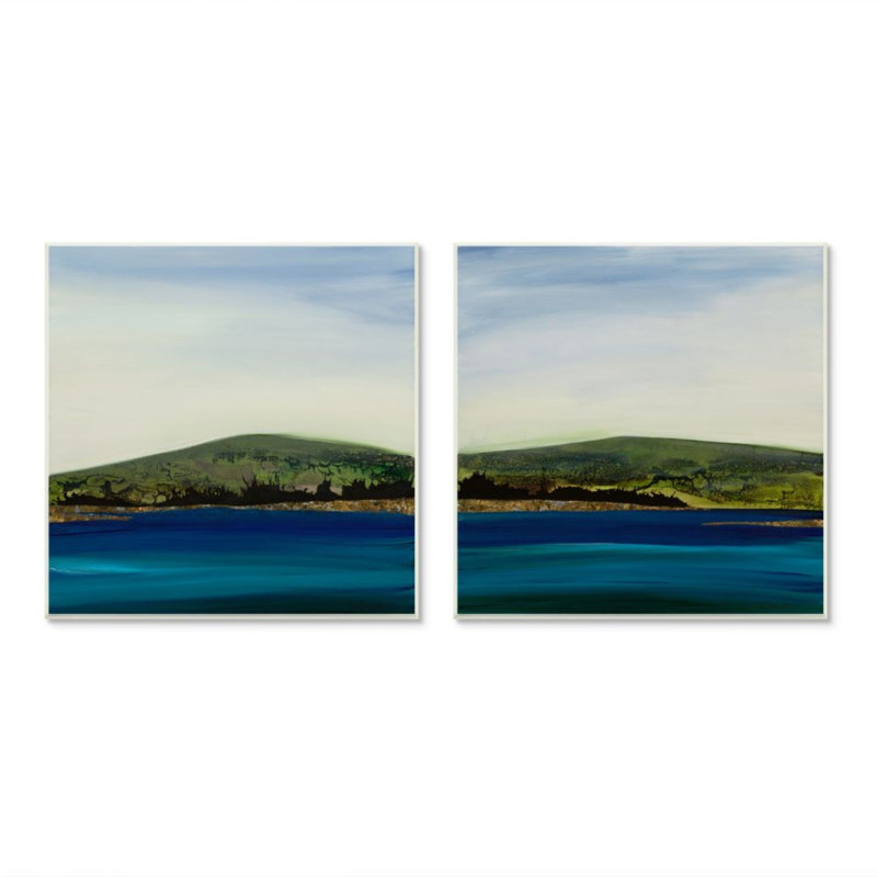 «Saturated Coastal Landscape Rolling Green Hills» par Third and Wall - ensemble de 2 reproductions d'art, Plaque en bois