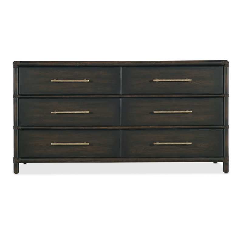 Retreat 6 - Drawer 68" W Dresser, Dark Wood/Black Sand
