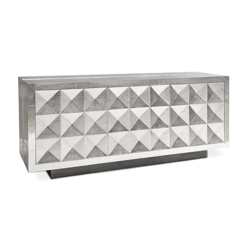 Handcrafted Nickel-Plated Metal 70" Credenza with Navy Interior