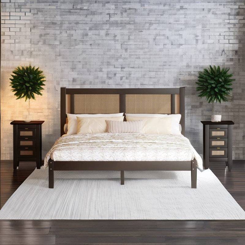 Ensemble de chambre à coucher 3 pièces pour lit double, noir, Noir, Grand