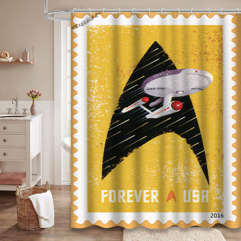 Rideau de douche jaune avec 12 crochets USA Forever Stamp Star, L 72 po x l 78 po