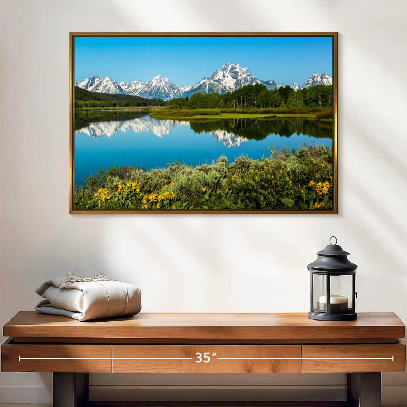 Réflexions du lac Grand Teton, 25 po x 17 po, Cadre flottant doré