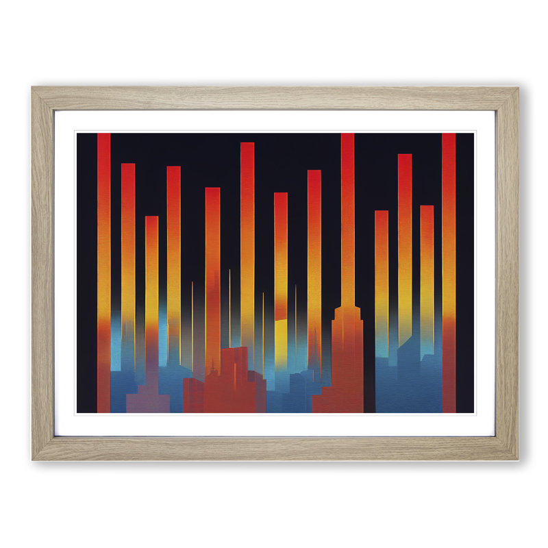 Joyous Abstract City Skyline - Framed Print, 46cm H x 64cm W x 2cm D, Oak