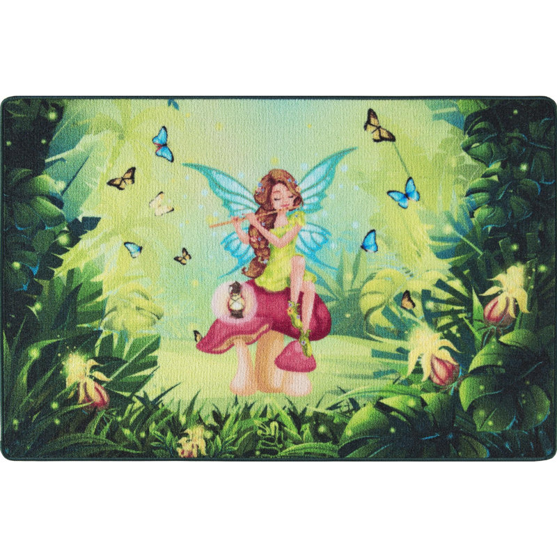 Tapis rectangulaire en polyamide touffeté à la machine en vert / jaune / rouge Arusha, Rectangle 3 pi 3 po x 4 pi 11 po
