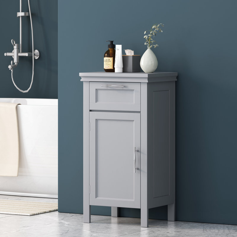 Armoire de rangement pour salle de bain avec tablettes et tiroir, Gris