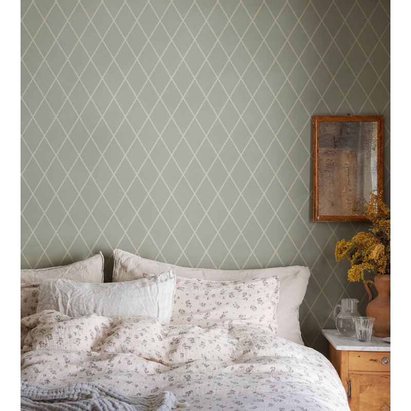 Villa Dalaro 2 Geometric Wallpaper Roll by Karolina Kroon, Sage Green