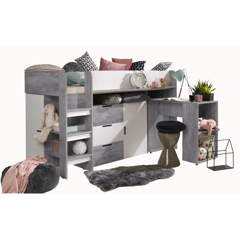 Coleen Loft Bed with Storage Included with Desk Included, White