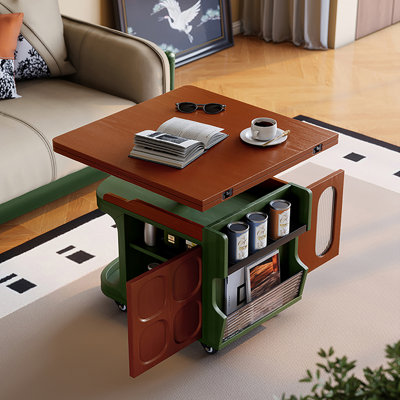 Vintage Forest Style Foldable Height Adjustable Solid Wood Coffee Table