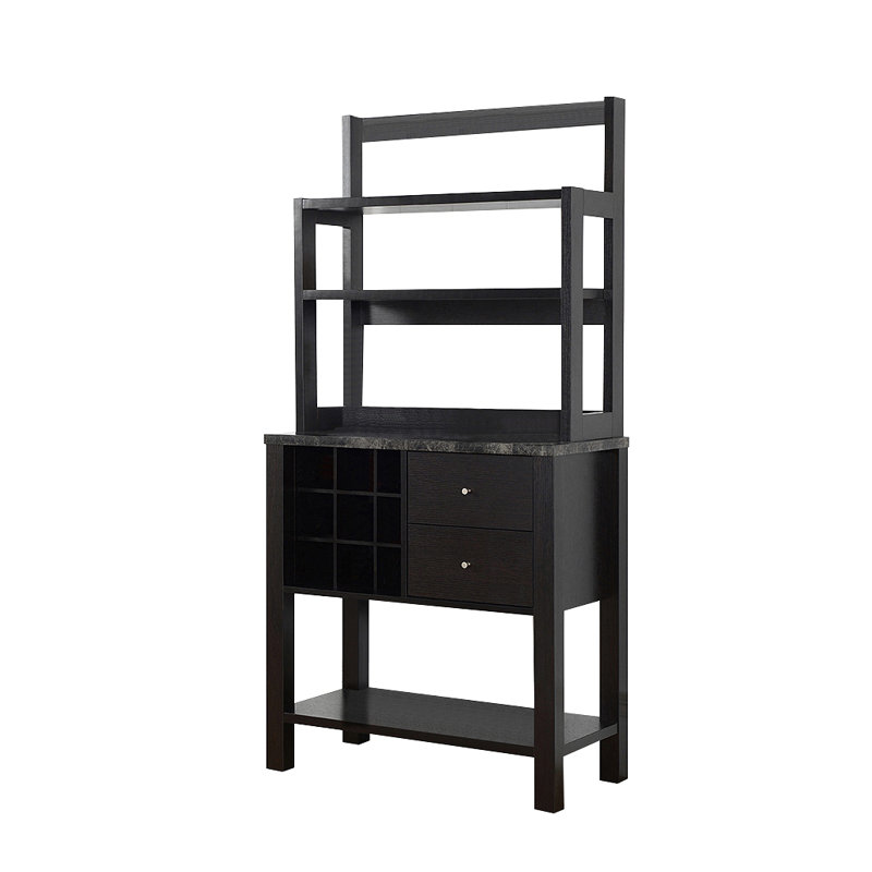 Armoire en marbre / bois avec trois tablettes, un compartiment à vin et deux tiroirs - rouge