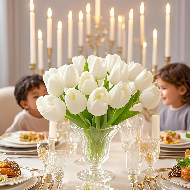 White Tulips Artificial Flowers Silk Flower...