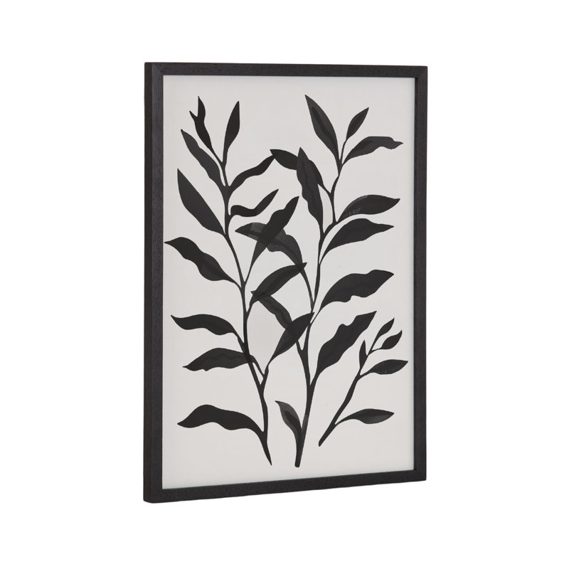 Art mural floral noir et blanc, Cadre noir, H 12,65 po x l 16,65 po
