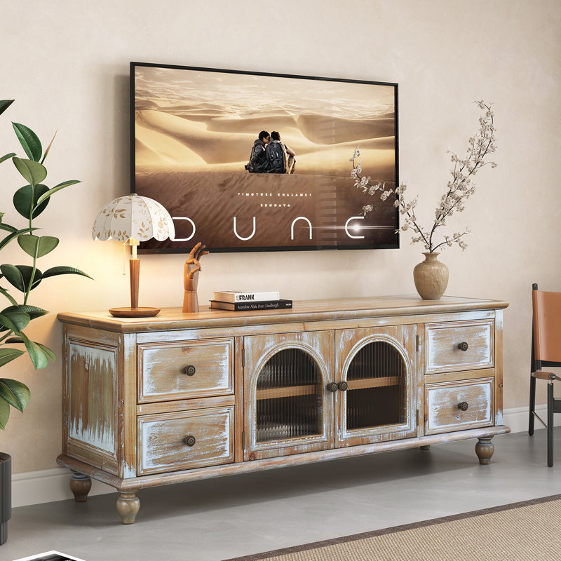 Meuble télé 60 po Farmhouse, Brun naturel blanc antique