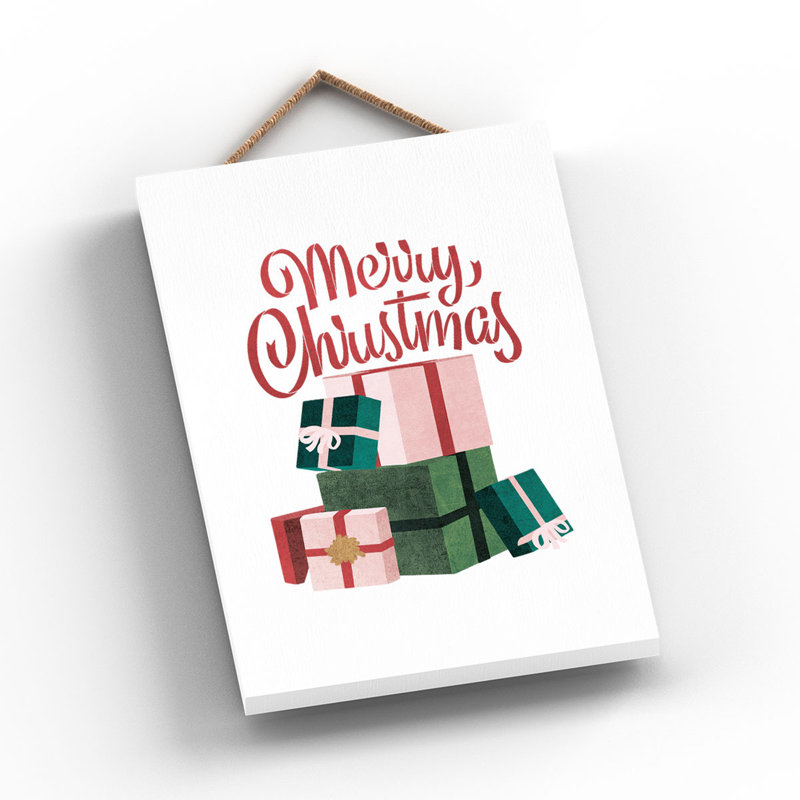 Xmas Merry Christmas Wooden Plaque, 18.5cm H x 12cm W x 0.9cm D