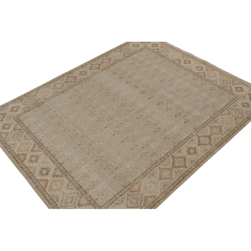 Distressed Homage Hand Knotted Wool Geometric Area Rug, Rectangle 13' x 18'