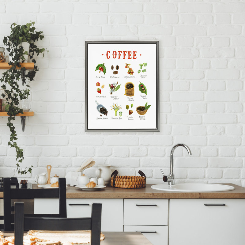 Cadre flottant Coffee Beans Origins, design par Angela Steahling, H 31 po x l 25 po, Cadre flottant gris lustré