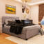 Grand lit plateforme tapissier à structure en bois avec 2 tiroirs et 1 lit gigogne simple TG-2084048191