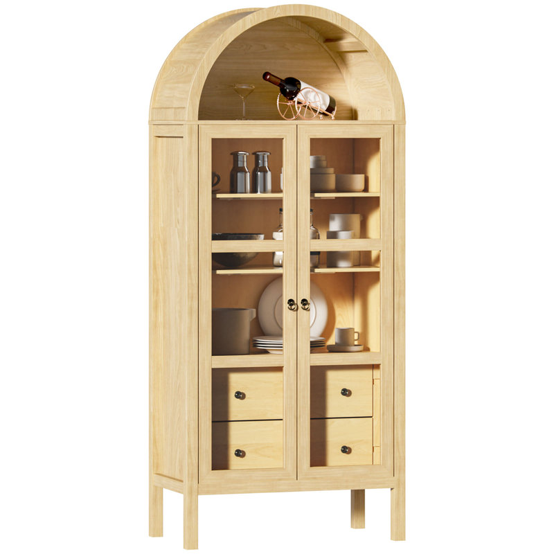 Armoire arquée moderne de 72 po avec portes en verre et capteur automatique, Bois