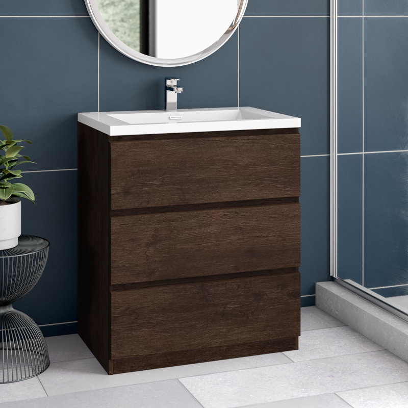 Ninel 29'' Single Bathroom Vanity with Acrylic Top, Rosewood