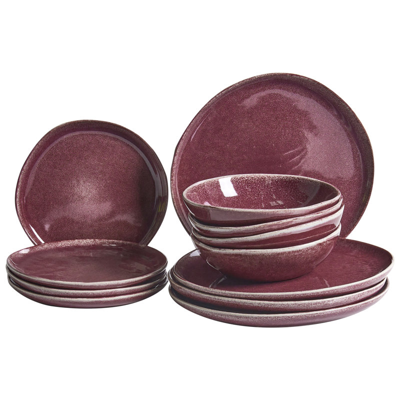 Handmade Stoneware Dinnerware - Service for 4, Burgundy