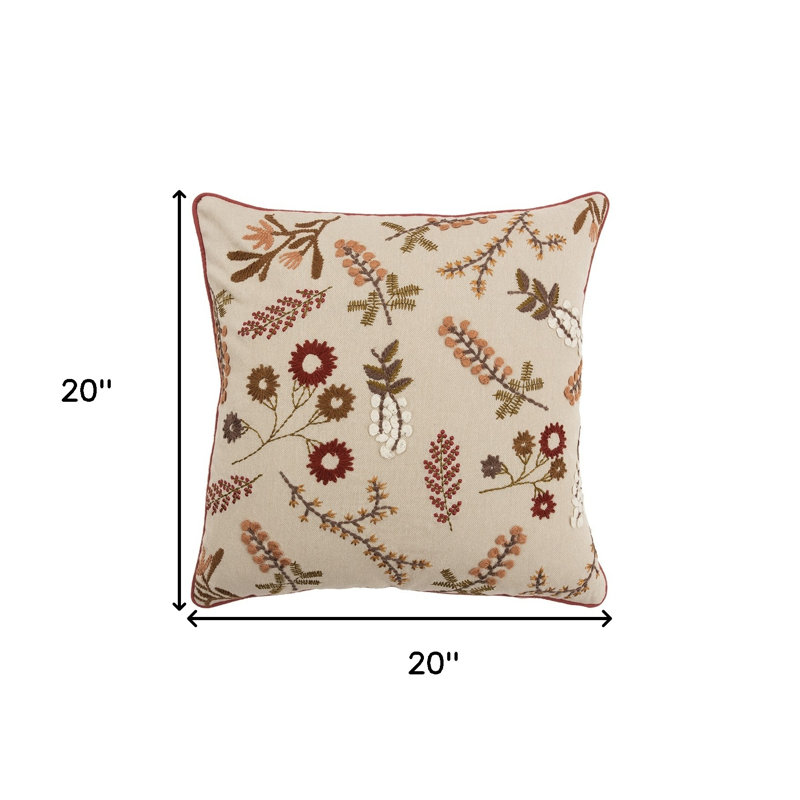  Housse de coussin carré en coton et insert, Naturel / brun
