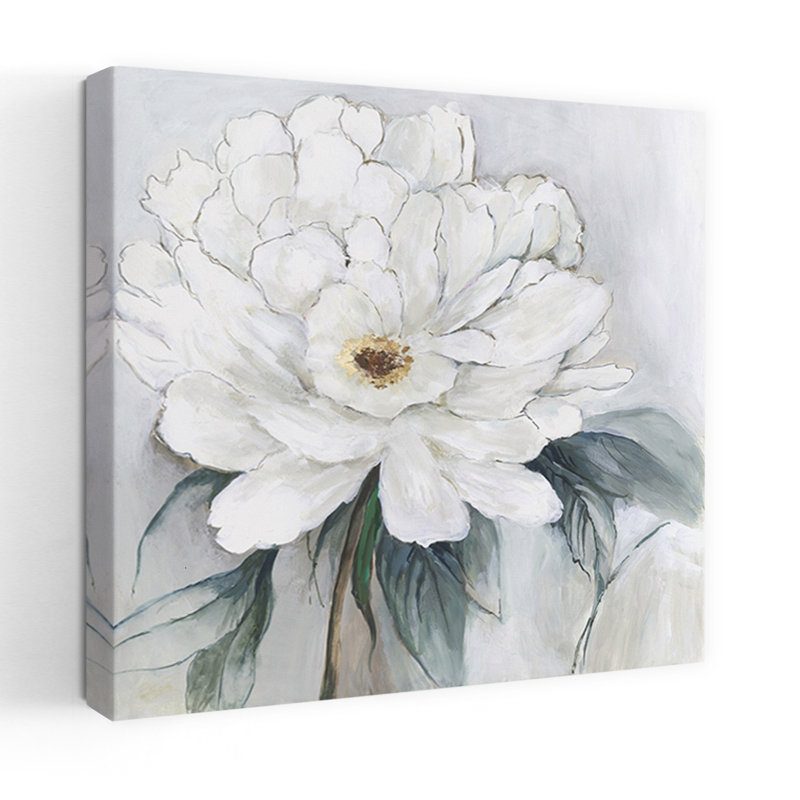 Art floral de pivoines blanches et florales blanches et délicates, H 18 po x l 18 po