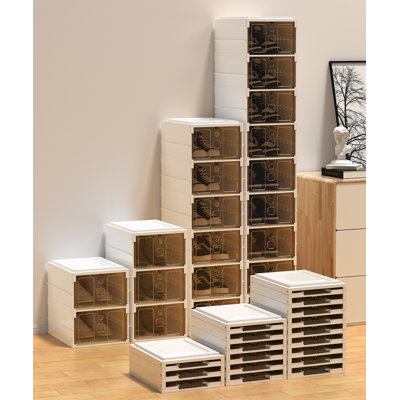 2 Pairs Tawny/White Plastic Shoe Storage Cabinet