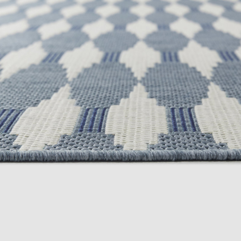 Tapis intérieur / extérieur bleu / blanc Geneva, Rectangle 7 pi 10 po x 10 pi